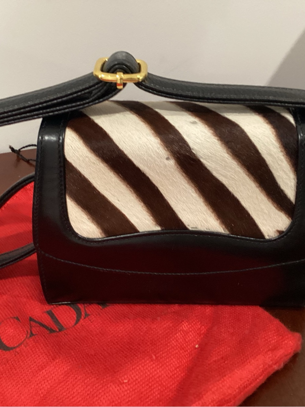 Escada black Leather Shoulder Bag with Zebra Accent